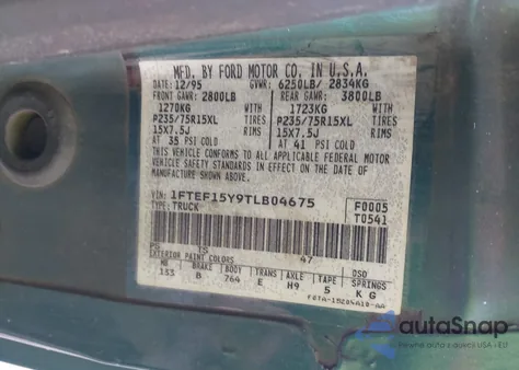 1996 Ford F150 из США, поврежденный, VIN 1FTEF15Y9TLB04675